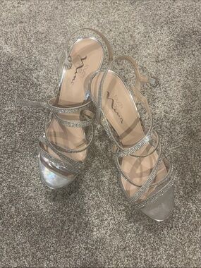Touch of Nina Silver Rhinestone Strappy Heels